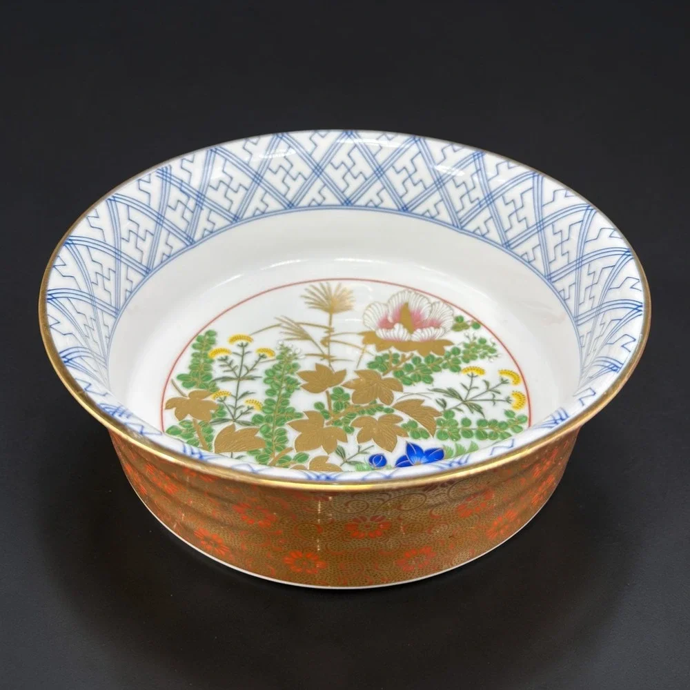 Japanese Imari‎ Porcelain Bowl Dish Gold Orange Floral Gilded Centerpiece Marked